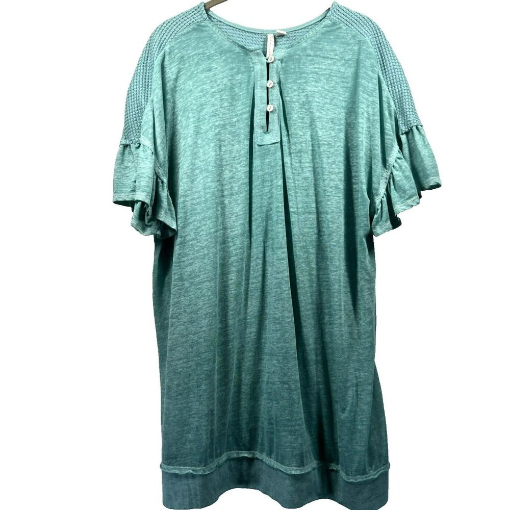 Live Well Lifestyle Turquoise Ruffle Sleeve Tunic Top Plus Size 18/20W Burnout